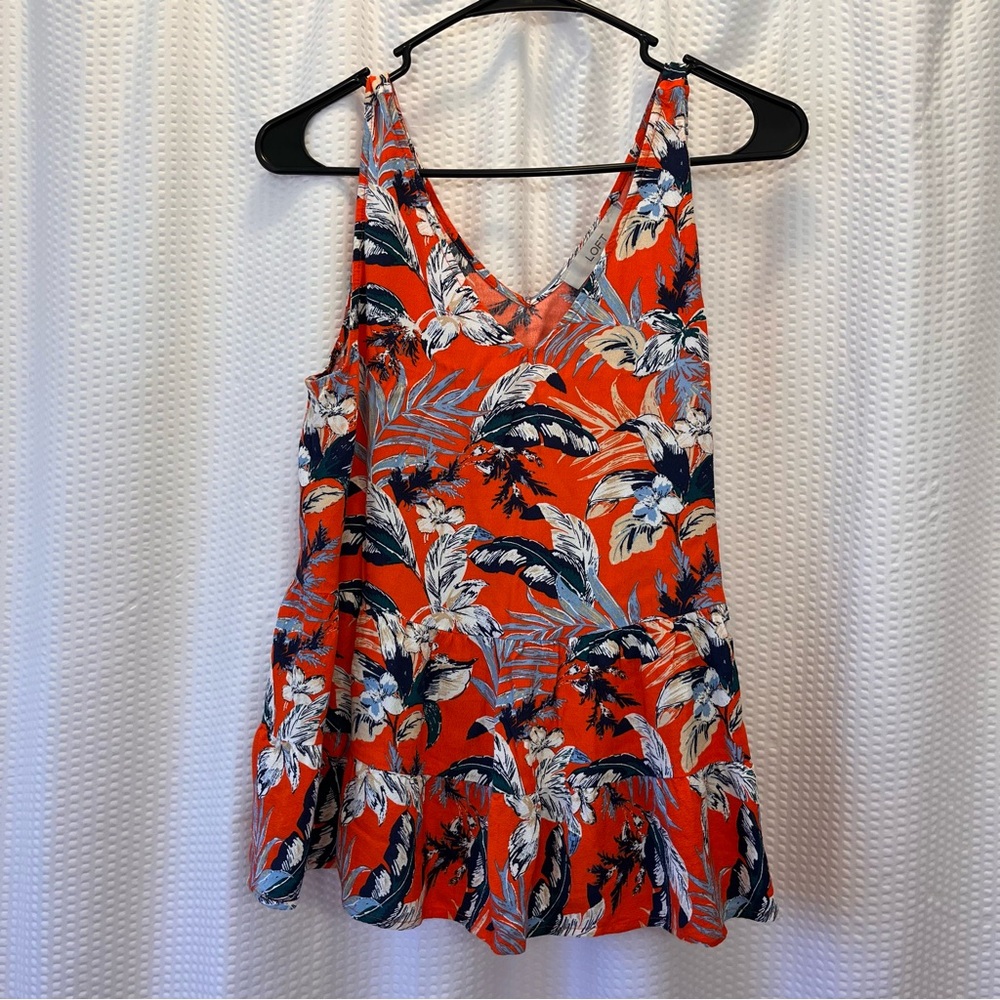 LOFT Red Orange Floral Tiered Babydoll Top